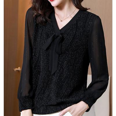 Chiffon Shirt Women's Spring and Autumn Clothes New Long-sleeved Top Fashionable Age-reducing Base Shirt