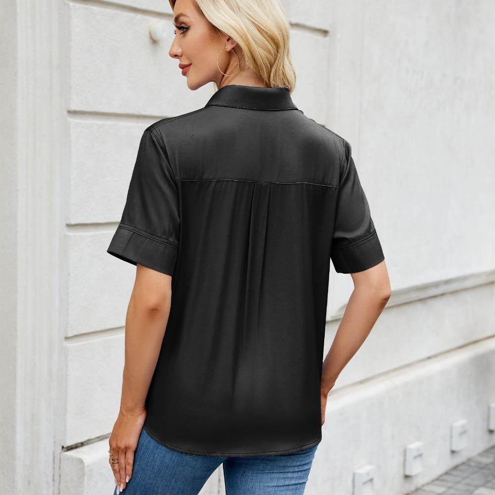 Women's Short-sleeved T-shirt Spring and Summer New Shirt Row Buckle Imitation Denim Short-sleeved Loose Shirt