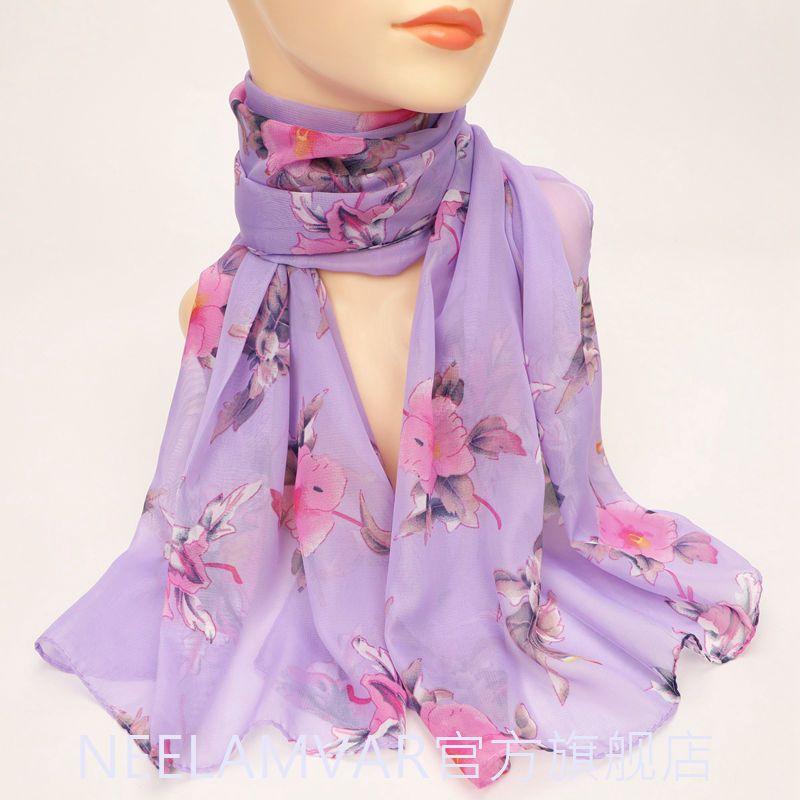 Fashionable Printed Sunscreen Scarf for Winter Women, Versatile Chiffon Long Scarf, Retro Neck Protection Scarf
