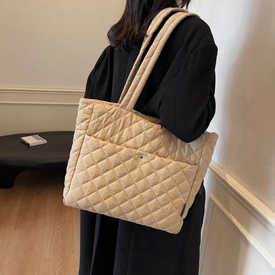 Large Capacity Down Bag for Women New Niche Diamond Grid Versatile College Travel Bag