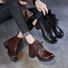 Cowhide Handmade Retro Medium Heel Short Women's Autumn New Lace-up Mother Leather Shoes Genuine Leather Martin Single