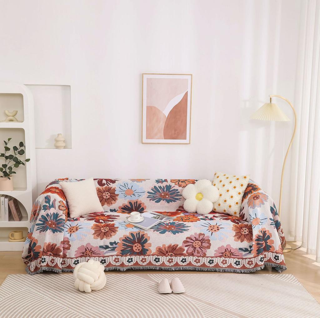 Nordic Knitted Double-sided Availability Flower Pattern Sofa Towel for Living Room Couch Slipcover Sofa Protector Home Decor