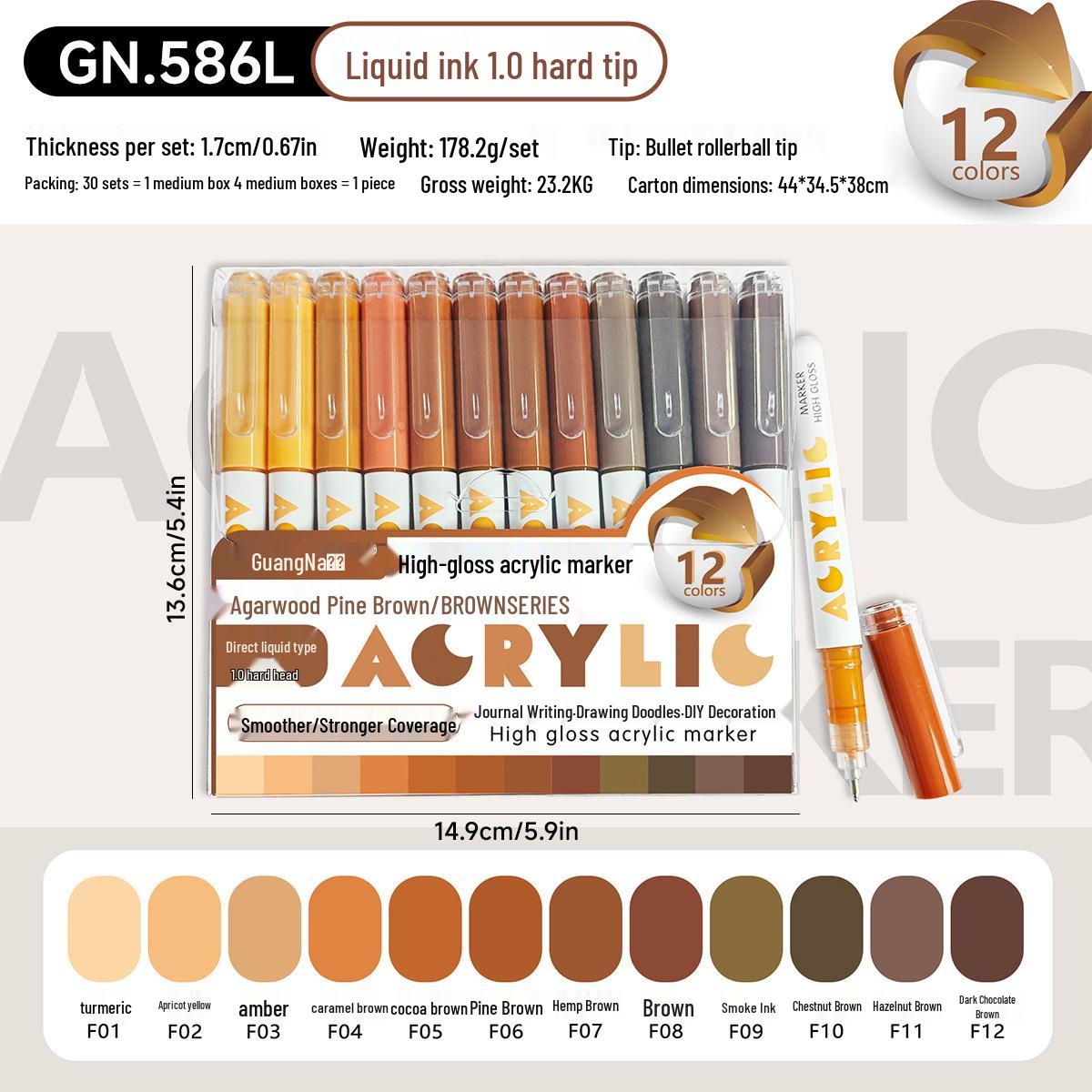 

Wide Range 586 Hard Tip Acrylic Marker Pens, 168 Colors, Water-Based, Large Capacity for Journaling, Painting, and Marking.