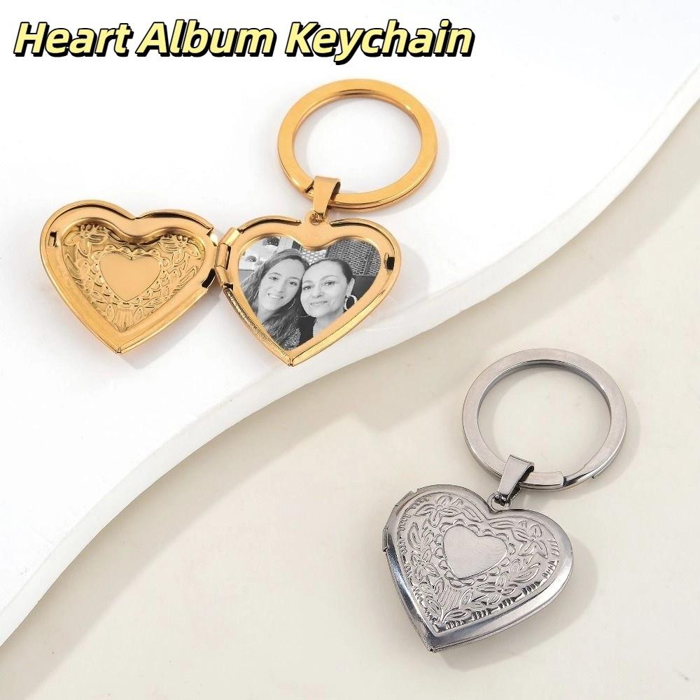 2Pcs Stainless Steel Photo Hold Pendant Charms Family Friendship Keychain  Bag Decor