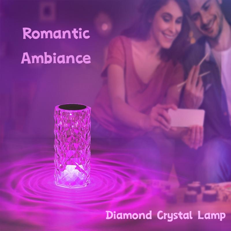 Colour 316 LED Crystal Table Lamp Rechargeable Touch Rose Romantic Night Lamp Bedroom Bedside Lamp Living Room Bar Decoration