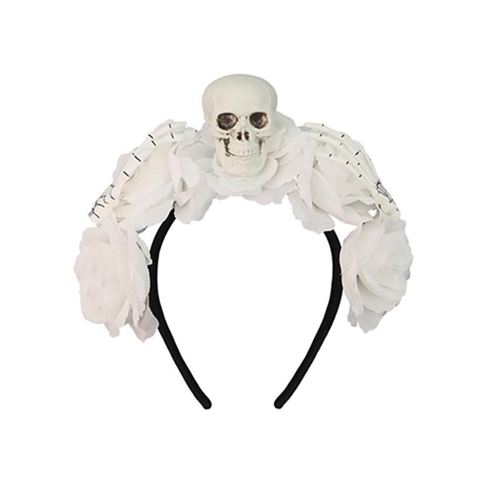 Halloween Decor Skull Head Headband Simulation Flower Gothic Flower Hairband  Photography Props