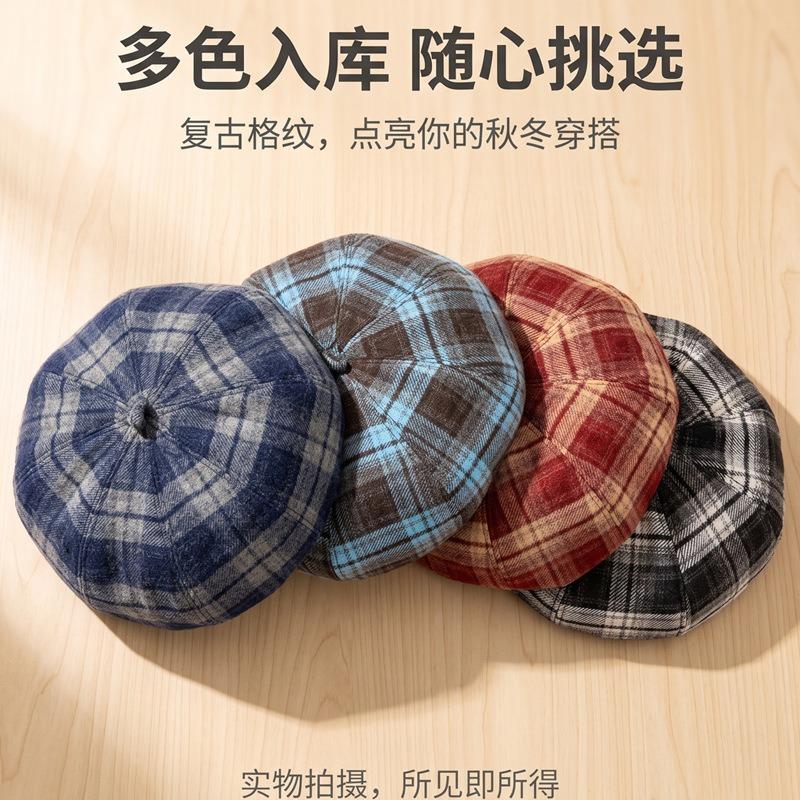 Women S Artistic Plaid Beret Japanese Style Autumn Winter Sweet Fashion Hat