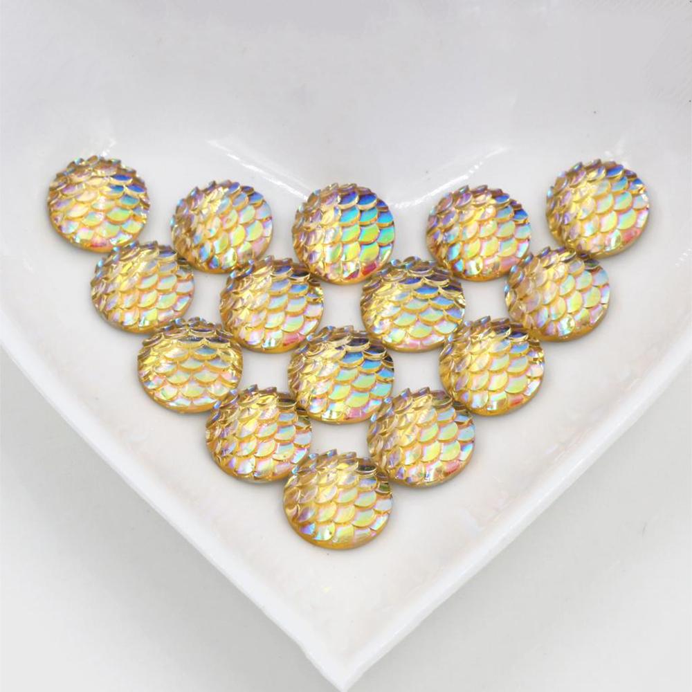 40pcs 8mm 10mm 12mm Mix Colors Mermaid Fish Scale Flat back Rhinestone Round Cabochon Embellishment Scrapbooking DIY Crafts