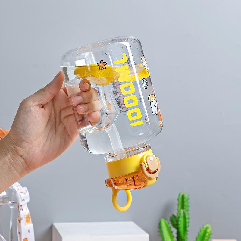 Water bottle Internet celebrity water cup 1000ml mini Dunton cup large capacity children's straw cup strap outdoor accompanying cup kettle