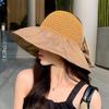 Sun Hat with Bow Design Foldable Breathable Hollow Woven Large Brim Jacquard Fabric UV Protection Face Slimming Summer Travel Hat