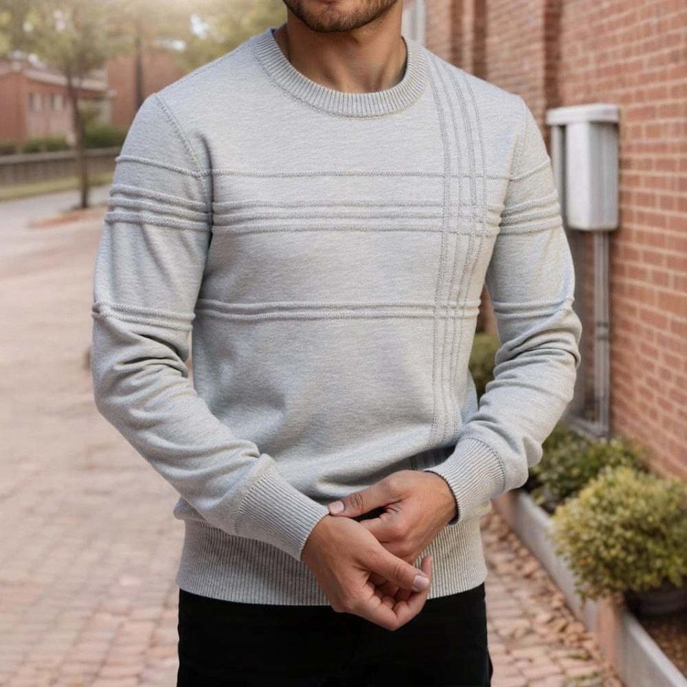 Langärmliger Rundhals-Pullover für Herren Im Herbst und Winter, Warm und Bequem Einfarbiger Herrenpullover