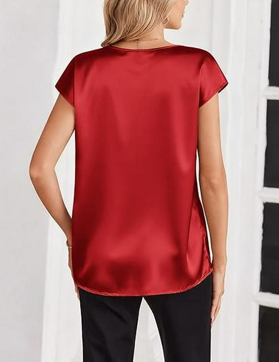 Einfarbiges Satin-T-Shirt mit V-Ausschnitt für Damen - Frühling/Sommer Europäische & Amerikanische Mode Pullover Top