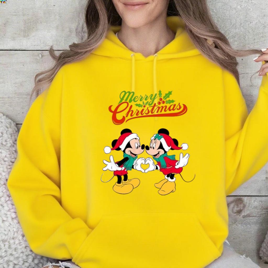 Disney Parent-child Christmas Mickey Mouse Printed Multi-color Hooded Sweatshirt, A Fashionable American Brand Casual Top