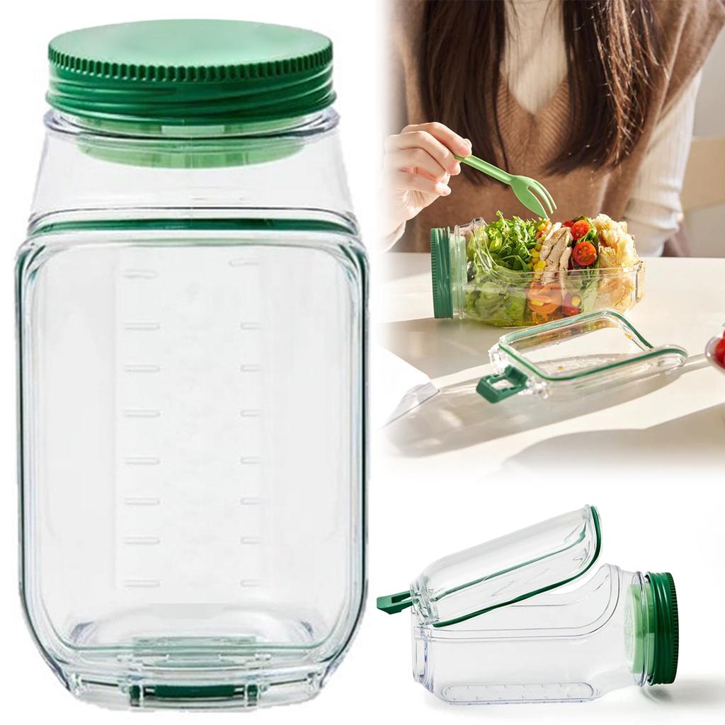 Portable Salad Container with A Side-opening Leakproof  Salad Box Wet/Dry Separation Breakfast Fruit Storage Box