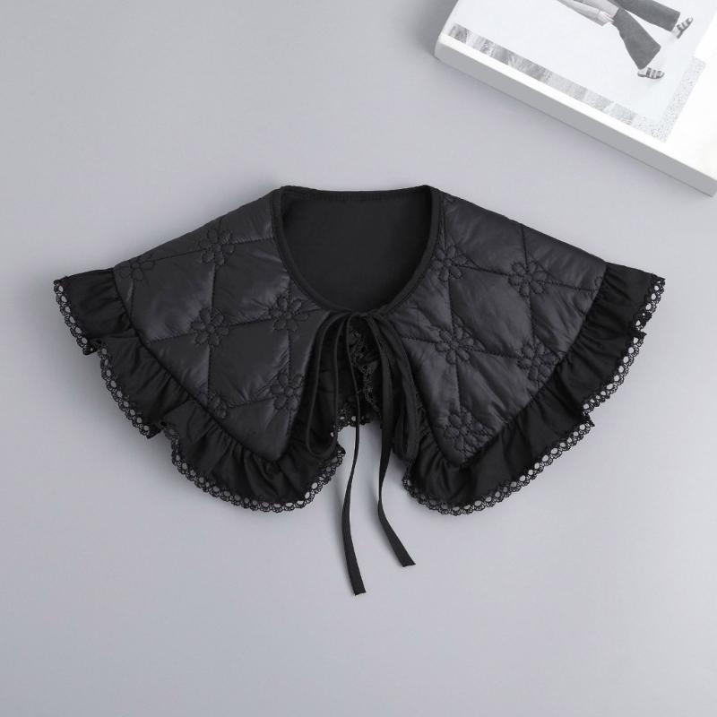 Sequins Quilted Cape False Collar Chinese Ruffled Lace Shawl Wrap Scarf Decorative Accessory for Women Girls Clothing