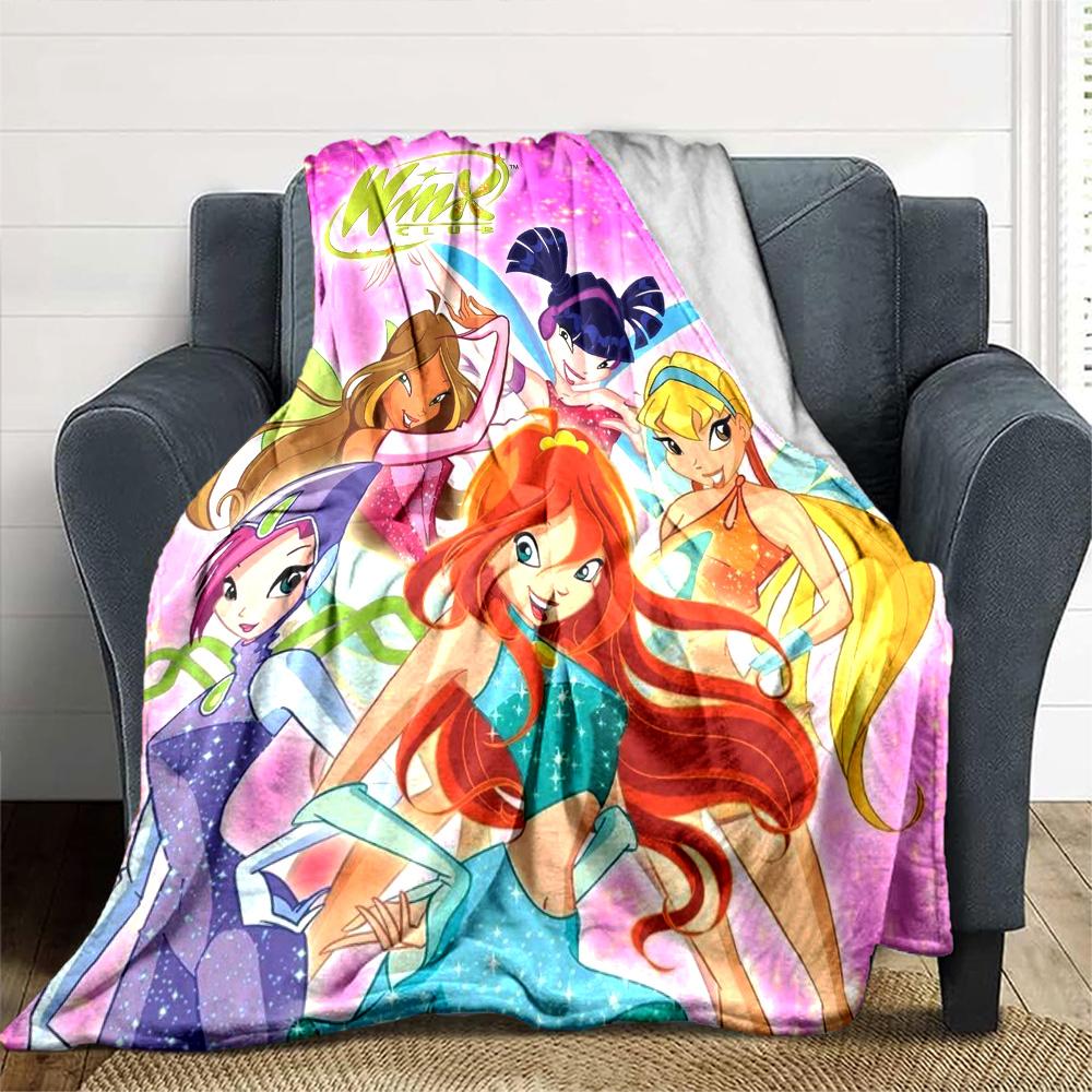 Winx Club Print Flannel Blanket High Quality Warm Comfortable Cover for All Seasons Perfect for Gifts Home Decor