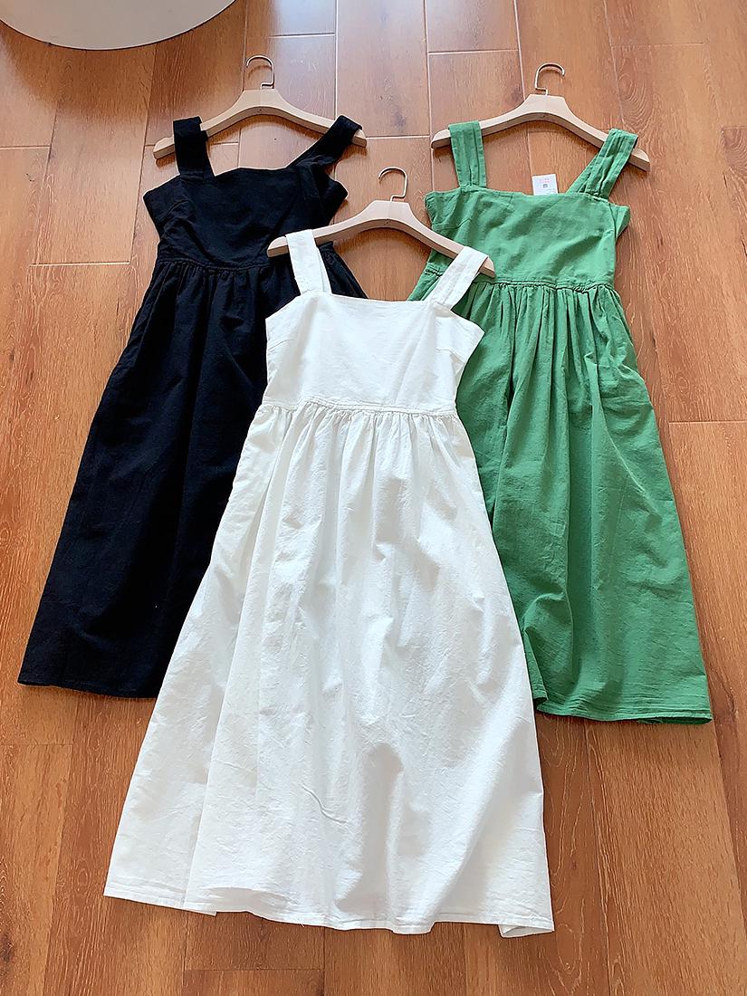

Elegant Mid-Length Spaghetti Strap Dress – Waist-Cinching, Skin-Brightening for Spring & Summer Vacations M 50-55 kg зелений