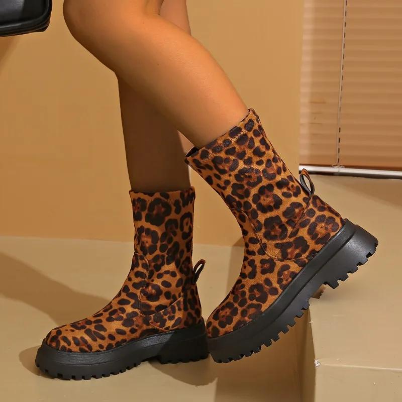 Fashion 2024 Shoes for Women Ankle Women's Boots Concise Modern Boots Women Sewing Round Toe Med Heel Platform Slip On Shoes Female