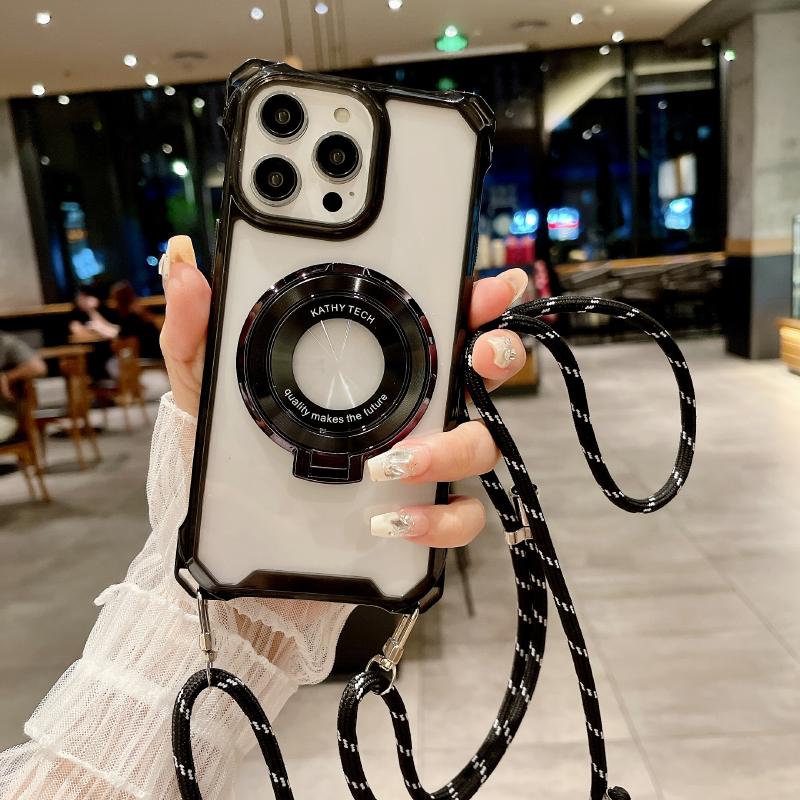 Four Corner Anti-Fall Bracket Lanyard Transparent For Magsafe Phone Case For 18 17 Pro Max 15 14 13 12 Mini 11 16 Pro Max
