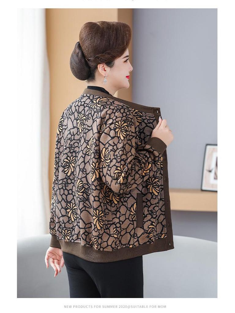 Fleece-Lined Knit Cardigan Jacket for Plus-Size Elderly Women for Autumn and Winter
