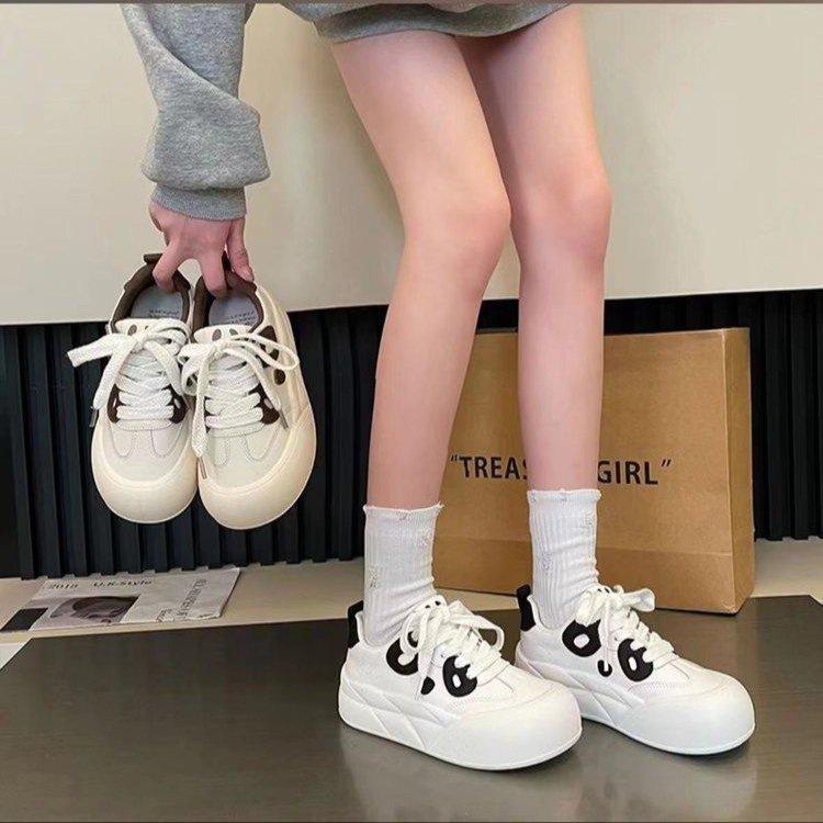 Panda little white shoes board shoes women's 2025 autumn new big head versatile casual thick sole heightening student breadboard shoes
