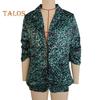 Chaqueta de traje de mujer con solapa, manga larga, un solo botón, estampado de leopardo en bloques de color, corte ajustado, ropa informal de negocios