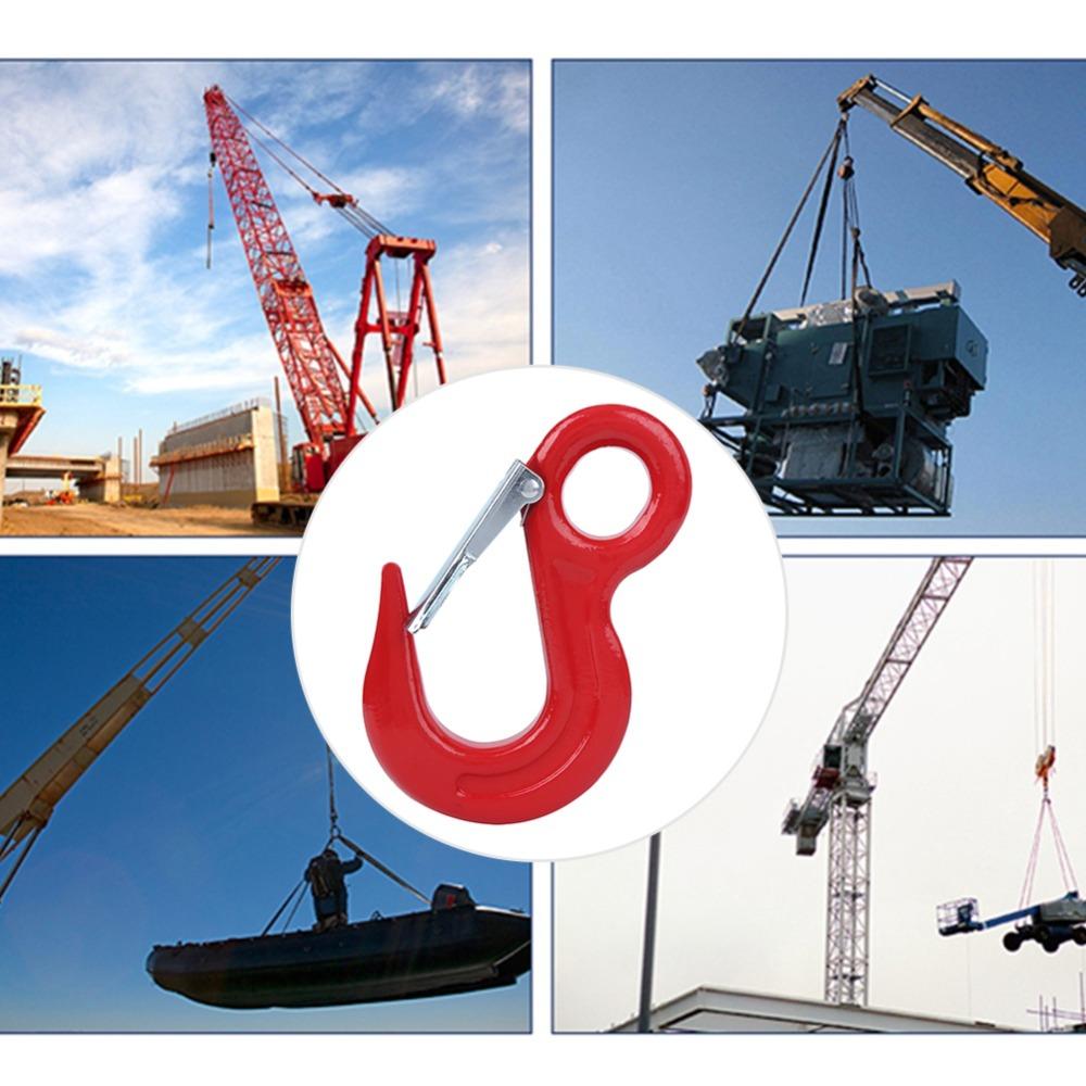 Red Alloy Steel Crane Hook 5000kg Load Capacity Safety Latch Hook Industrial Rigging