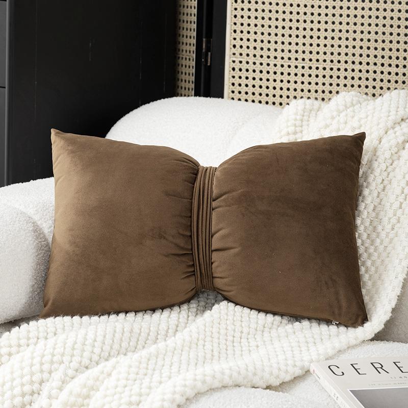 Velvet Bow Pillow Soft Plush Cushion Cover Home Decor Solid Color Pillow Covers Living Room Bedroom Tatami Decorative Pillowcase