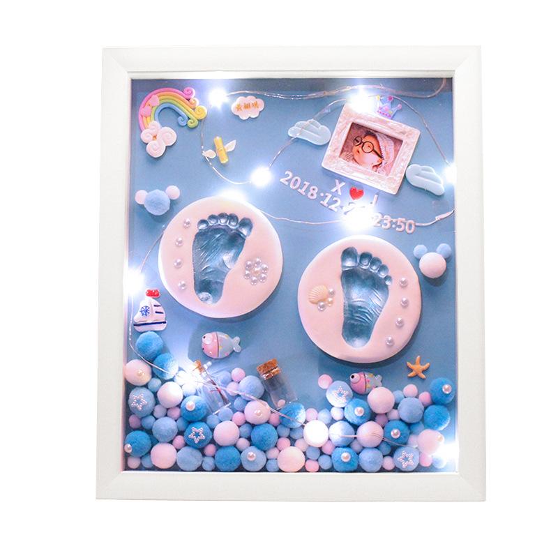 Newborns Foot Print Photo Frame 3D Foot Print Molds Photo Frame Baby Molds With Light Soft Clay DIY Handprints Infant Souvenir