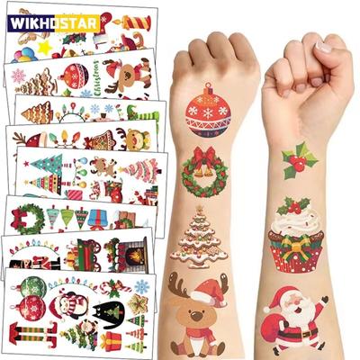 10pcs Christmas Tattoo Stickers Treat Kids Gifts Santa Elk Snowman Xmas Christmas Party Favor Waterproof Tattoos Stickers Gifts