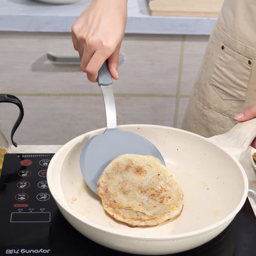 To Encounter Silicone Spatulas, 5-Piece Set, Non-Stick Silicone Turner Spatulas, Heat-Resistant Cookware for Fish, Eggs, and Pancakes, Light Gray