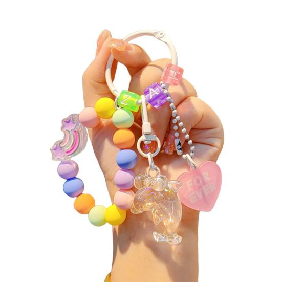 Wrist Strap Phone Chain Beaded Charm for Women Cute Dolphin Animal Keychain Anti-Lost Bracelet Lanyard for Cell Phone Bag Purse
