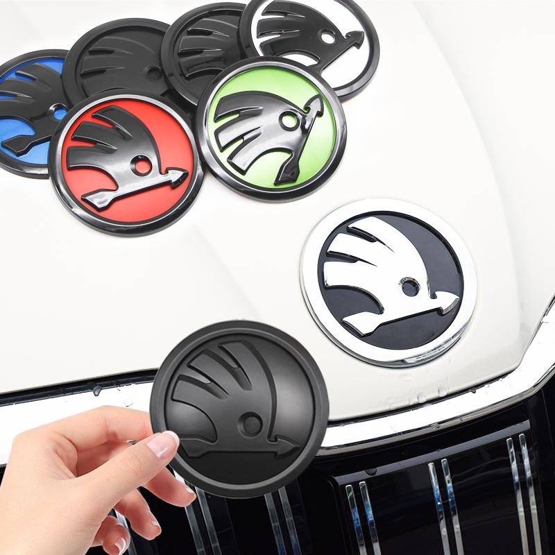 2025 New 8/9/10cm Emblem Car Front Hood Badge Rear Trunk Sticker For Skoda S Skoda Kodiaq Fabia Kamiq Karoq Octavia 3 A5 A7 Rapi