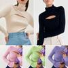 2026 New Knit Top with Cut-Out Design, High Neck Ribbed Sweater for Autumn Winter, Sexy Office Wear Pullover with Spliced Chest Detail