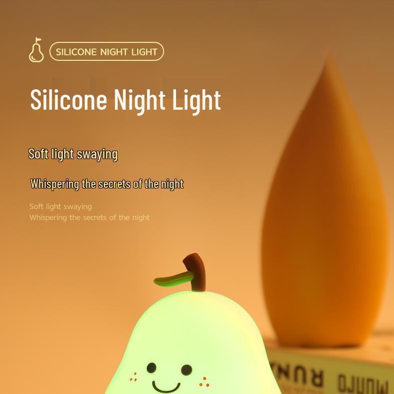 Silicone Pear Night Light: Cute Bedside Lamp for Girls' Birthday Gift