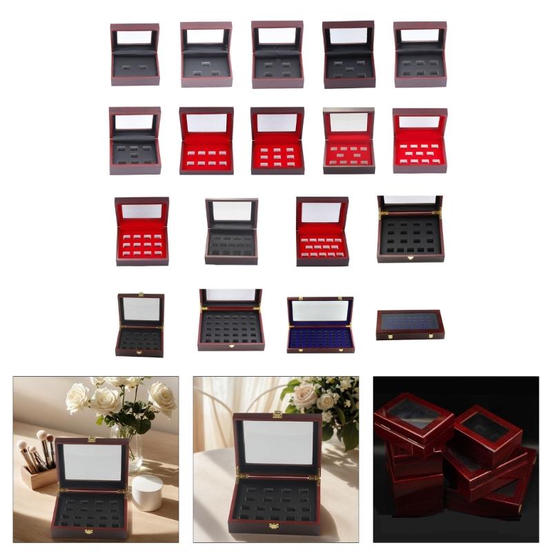 Cutie de expunere inel de campionat din lemn pentru inele sportive multiple, cutie de prezentare bijuterii, organizator depozitare memorabilii