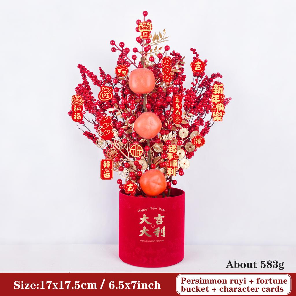 Uflower Lunar New Year Artificial flowers 2026 New Year Artificial Red Fruit Berry Pot Wedding Party Home Room Decorations
