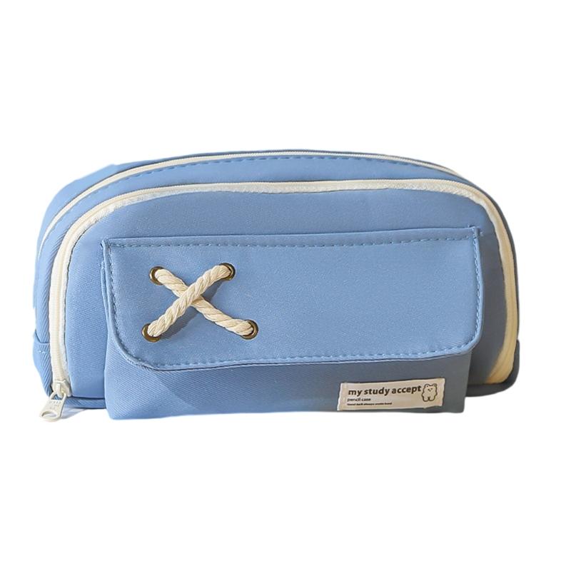 

Large Capacity Pencil Case Stationery Bag Pencil Pouch Canvas Pencil Bag Makeup Bag Stationery Bag for Students Girl синій