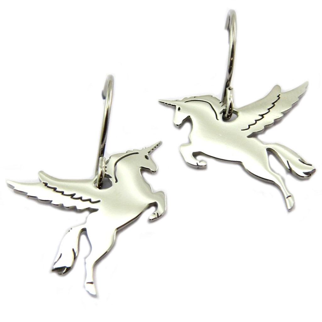 Les Trésors De Lily [P7791] - Náušnice designové ocelové 'Jednorožec Můj Jednorožec' stříbrné - 25x15 mm