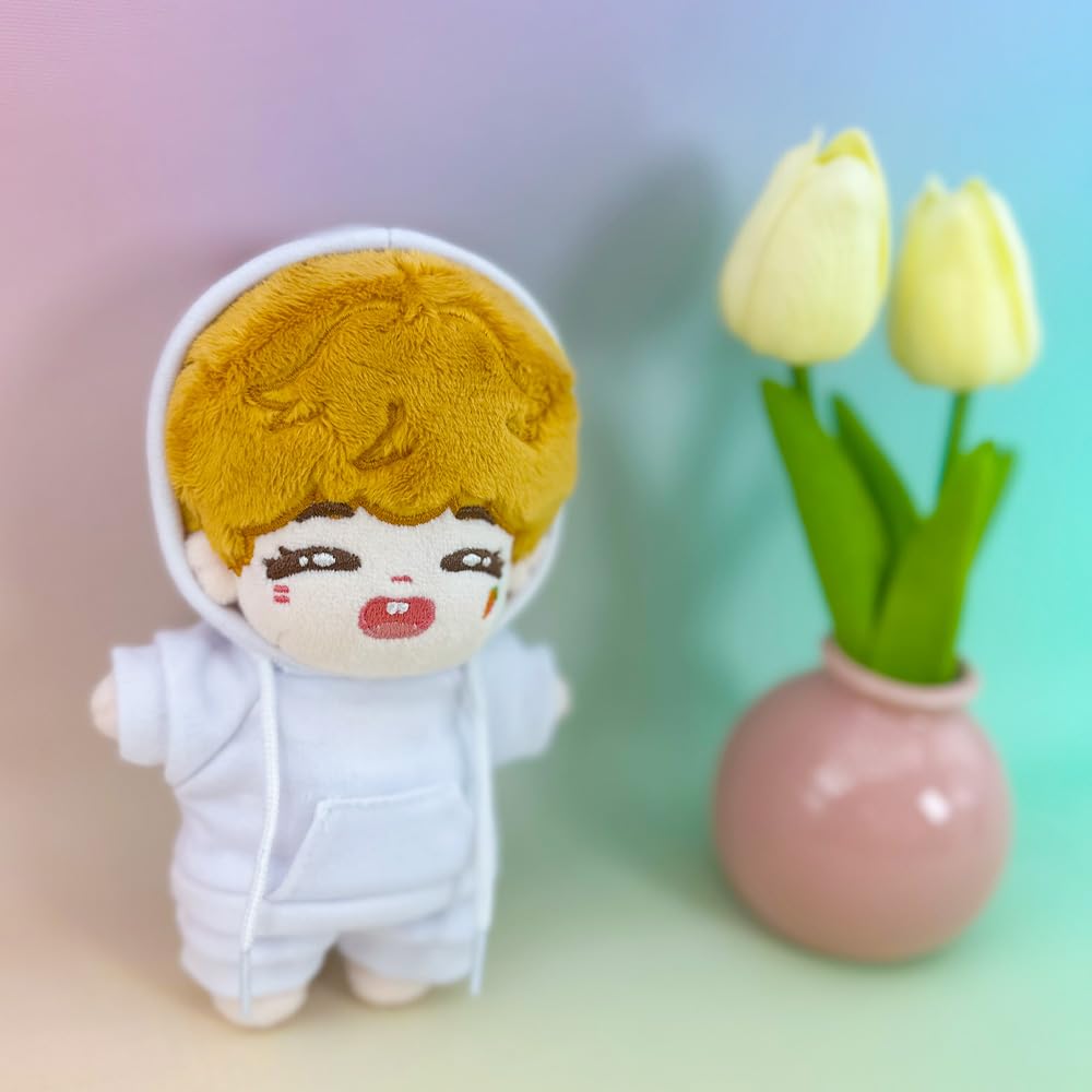 Xyrmync Plush Toy Hoodie & Pants Set, Fits 15-17cm Dolls, Clothing Coordination (Yellow)