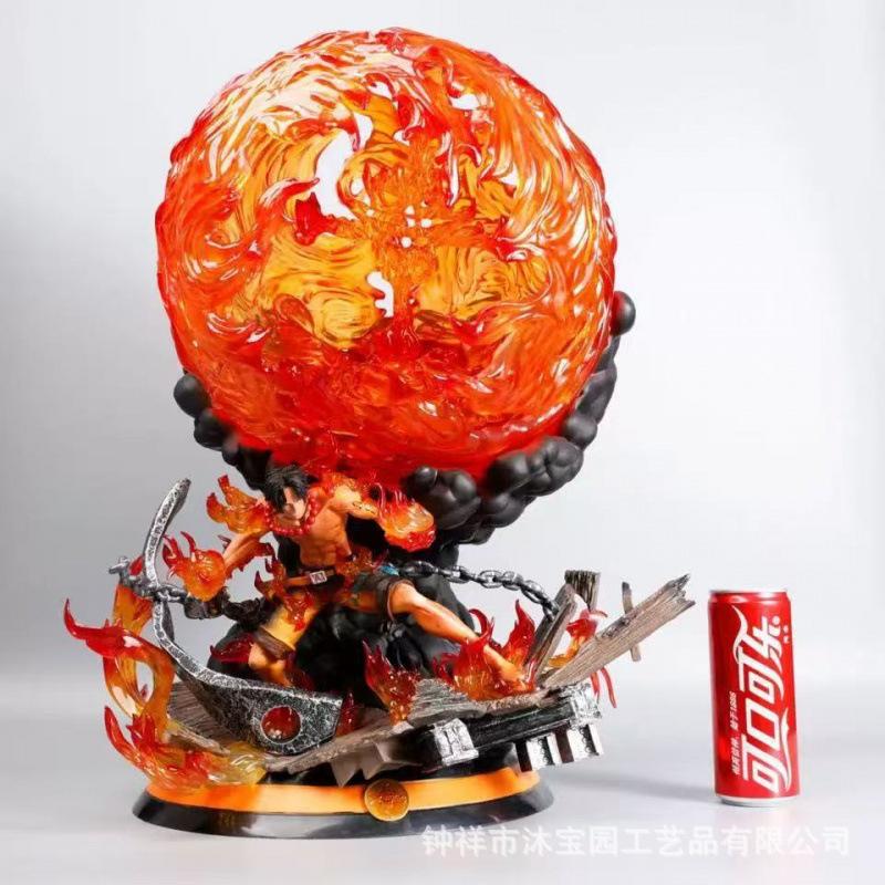 Аниме One Piece, периферия, большое кольцо с пламенем, фигурка Ями Ями но Ми Эйса, светящаяся статуя 16 цветов, очень большая статуя