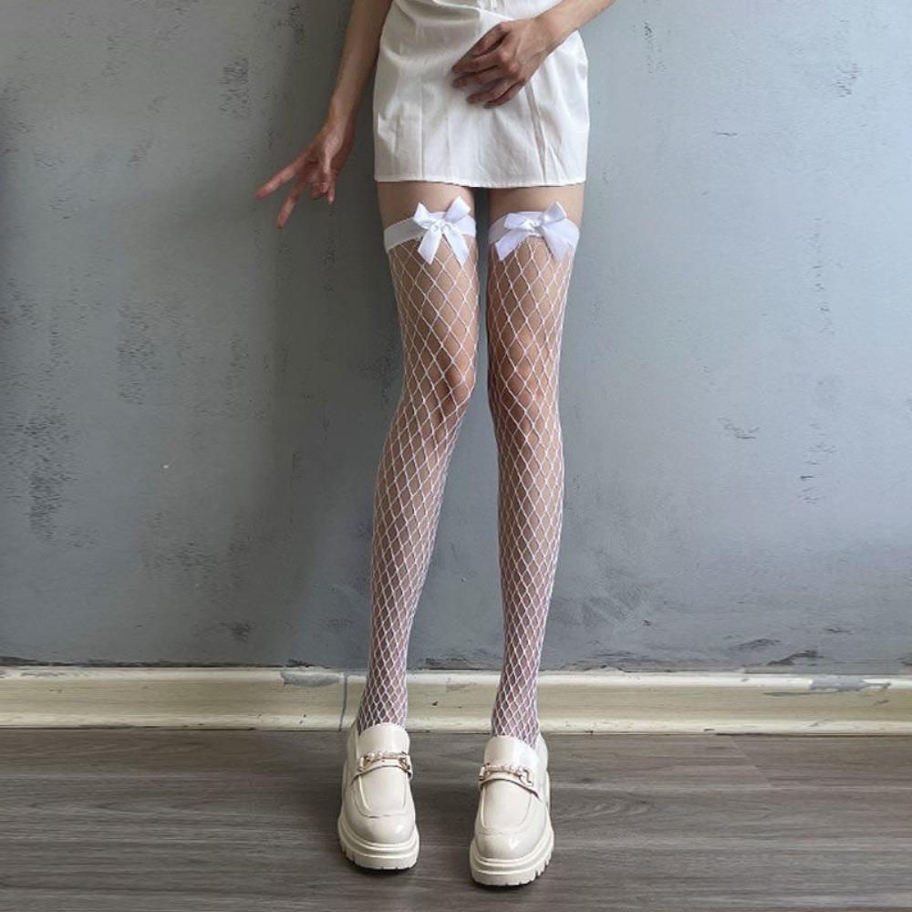 Mesh Stockings Black Lace Hollow Stockings Women's Thin Lolita Mesh Socks Black and White Lace Knee Socks Black