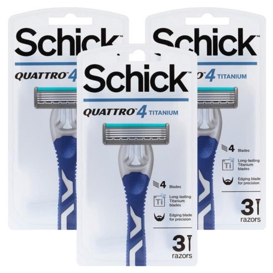 Schick Quatro 4 Titanium Portable Razor (1Pack 3razors) ,Korean Razor Blade
