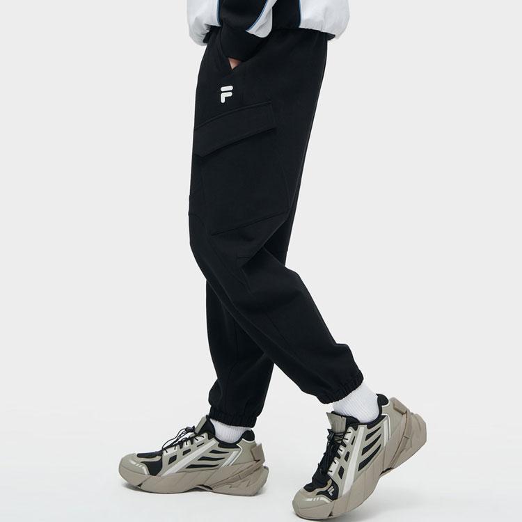 FILA Fusion Letter Mid-Waist Cuffed Loose Fit Cargo Knit Sports Pants Men pants Black T11M411601FBK