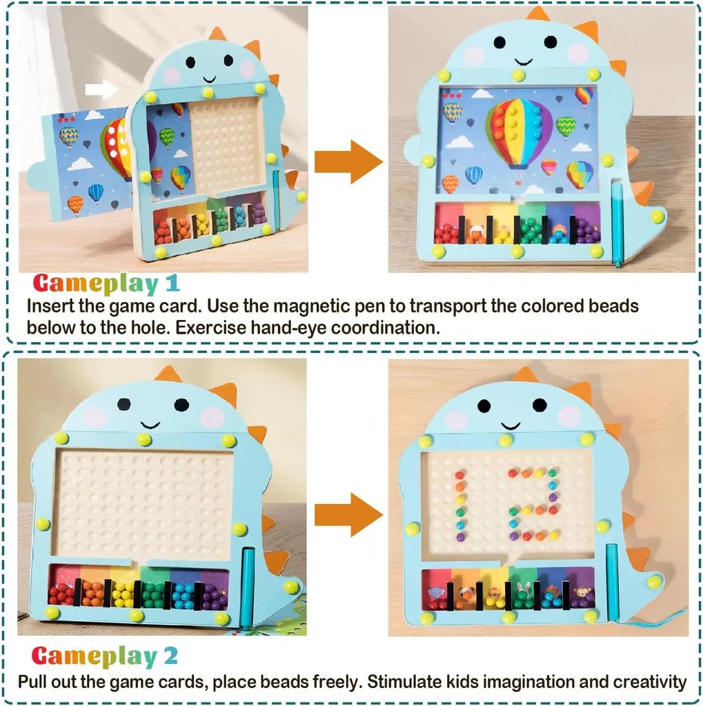 Magnetic Color Montessori Wooden Educational Sorting Toys Magnetic Bead Maze Drawing Board Early Learning Activities