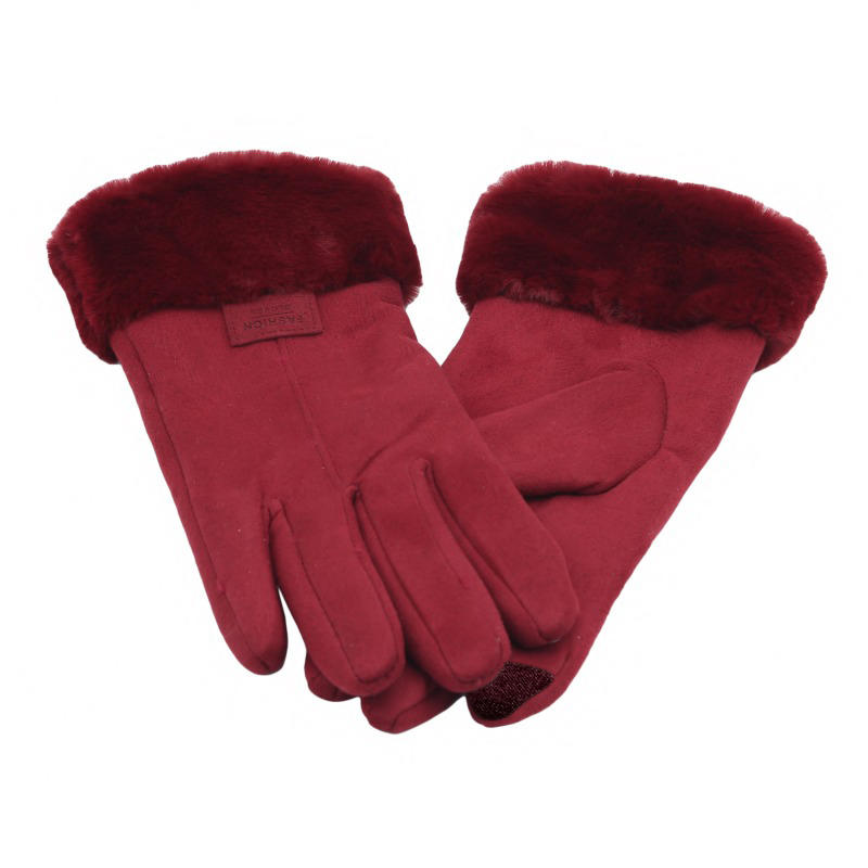 Women’s Winter Warm Touch Screen Gloves Suede Leather Double Thick Velvet Plush Wrist Cycling Driving Outdoor Cold-Resistant Mittens