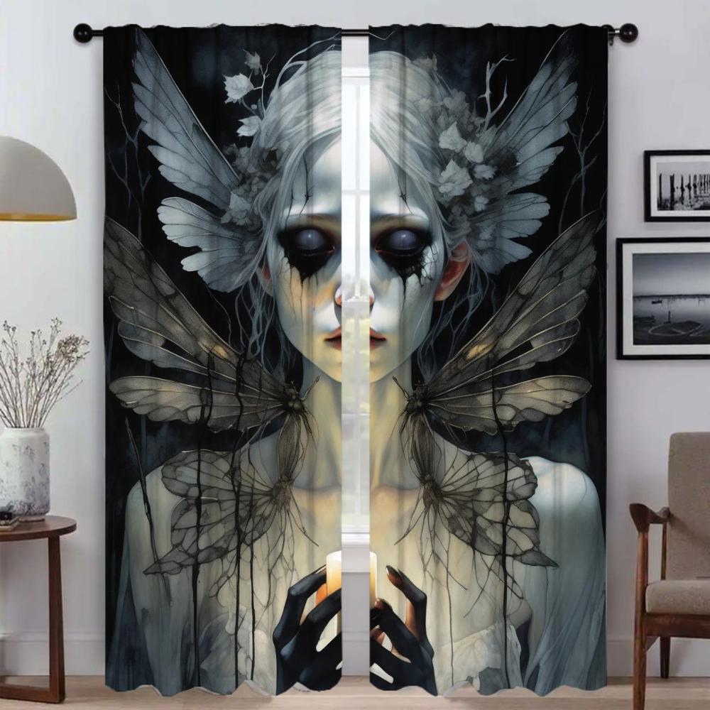 Anti-mosquito Curtains for Camera Eerie Atmosphere of Dark Fantasy Home Interior Curtains 2 Pieces Blackout Curtain Shades Room
