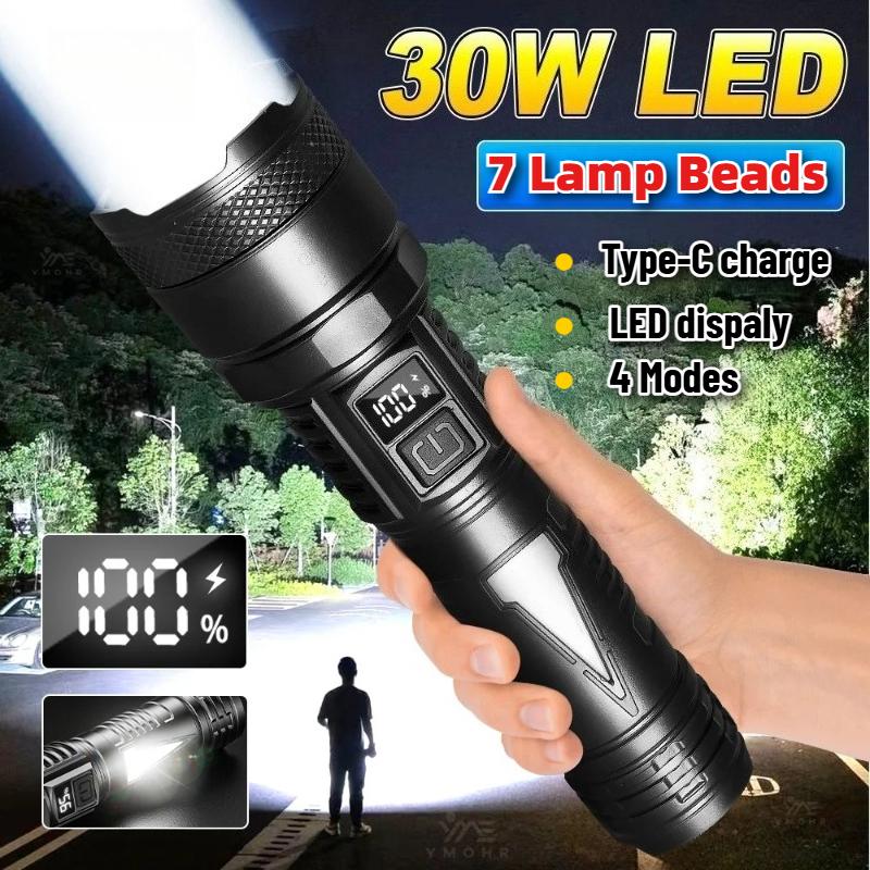 Super Bright Long Range LED Flashlight Tactical Light USB Rechargeable Light Telescopic Zoom Torch Camping Lantern Outdoor