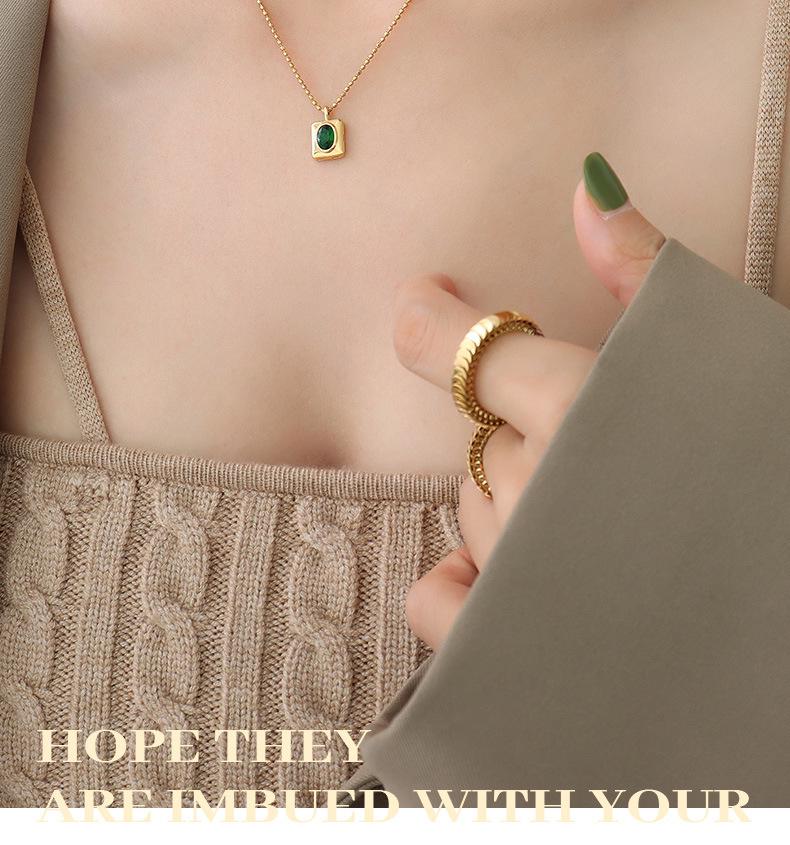 DIY Oval Zirconia Quadrilateral Pendant Necklace with Round Bead Chain In Gold-Plated Titanium Steel