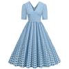 2023 Plaid Waist-Cinching Retro Hepburn Style Dress with Large Hem